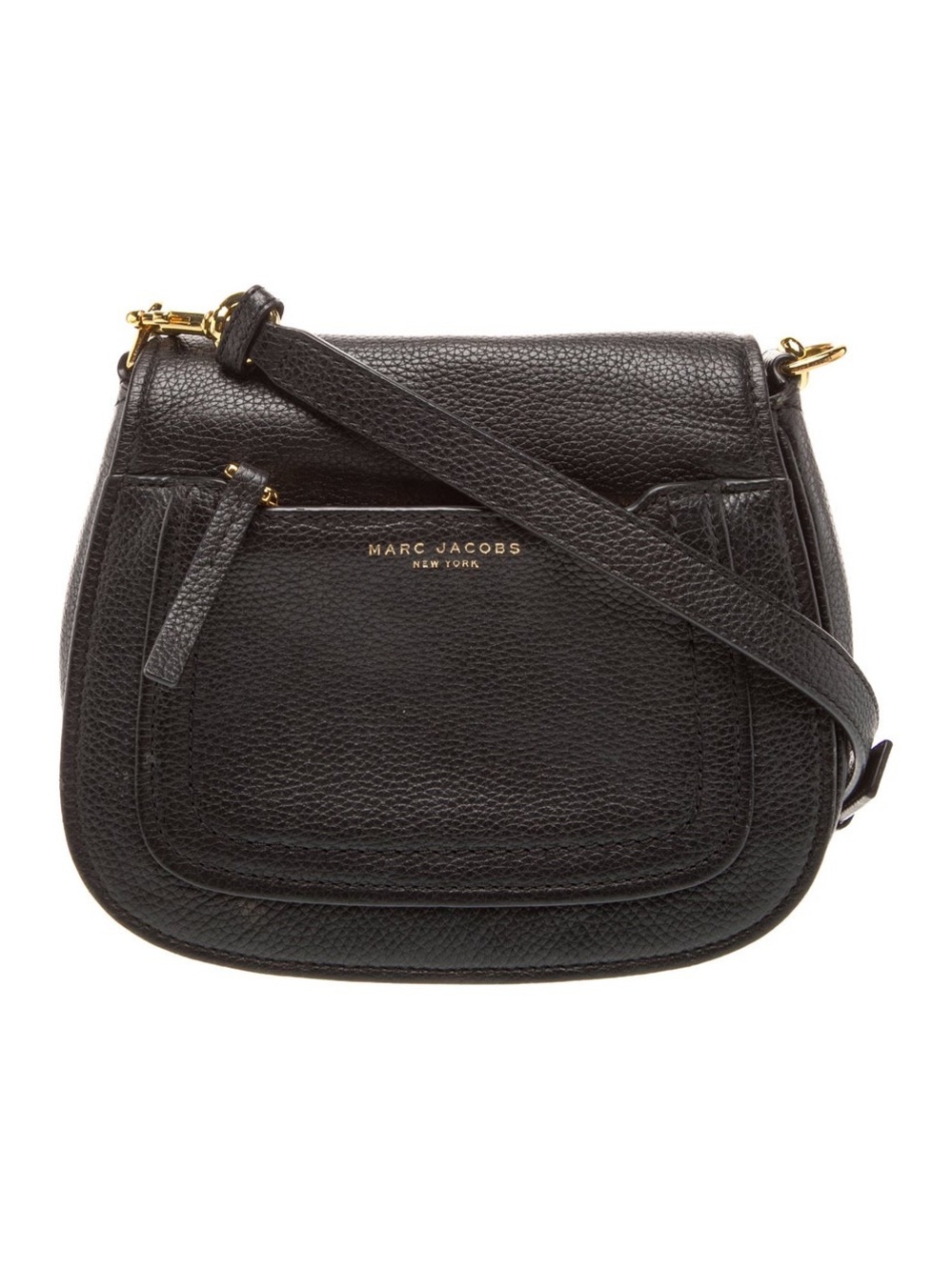 Marc Jacobs Black Pebbled Leather Saddle Crossbody with Gold Hardware
